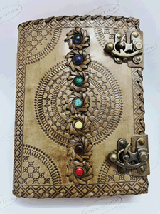 Antique Chakra Leather Embossed Journal with Genuine Stones